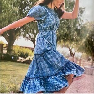 Sundance Sharon blue denim midi dress women’s petite large VGUC